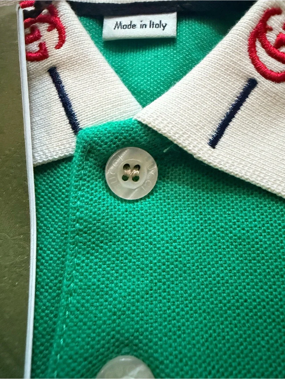 Gucci Green and Cream Block Polo Shirt